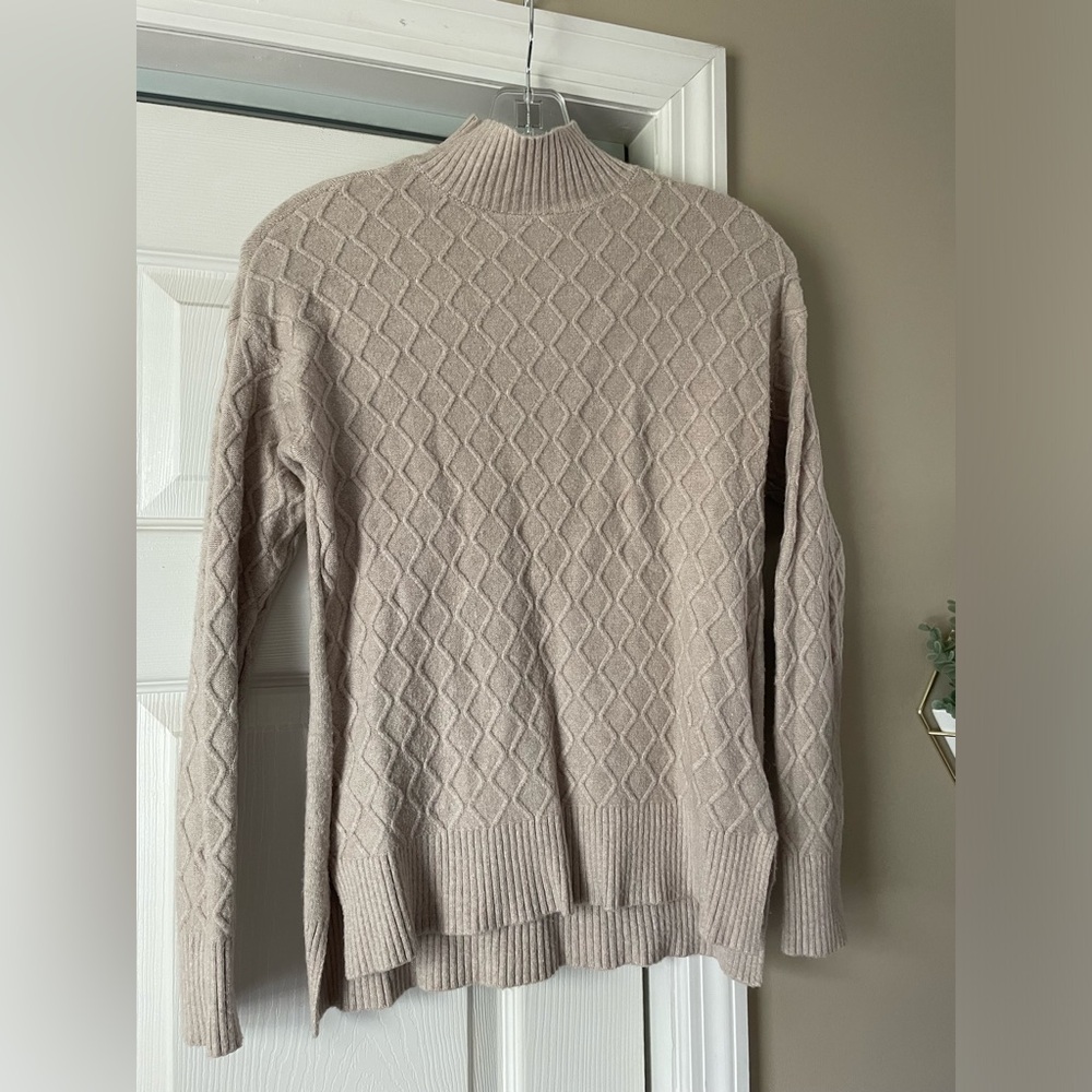 Cyrus Textured Mock Neck Sweater Beige Knit Pullover | Size XS